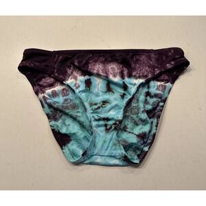 Lucky Brand XS Tie Dye Bikini Bottom Peace Sign Aqua Purple Swim Hippie Boho Y2K